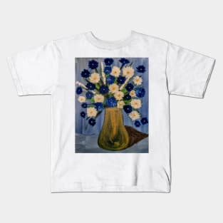 So painted this cornflowers bouquet in a gold vase Kids T-Shirt